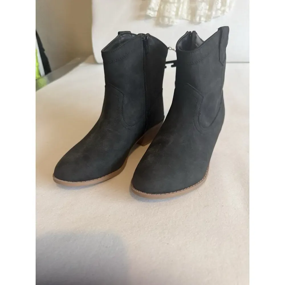 Old Navy Faux Suede Grey Ankle Booties, Size 5y Inside Zip